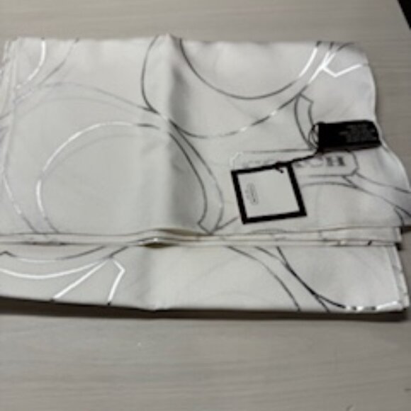 Coach white and silver 100% silk scarf never worn with tag - Picture 1 of 2